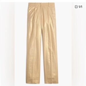 J Crew Factory Gold Shimmer Linen Blend Wide Leg Pleated Pants